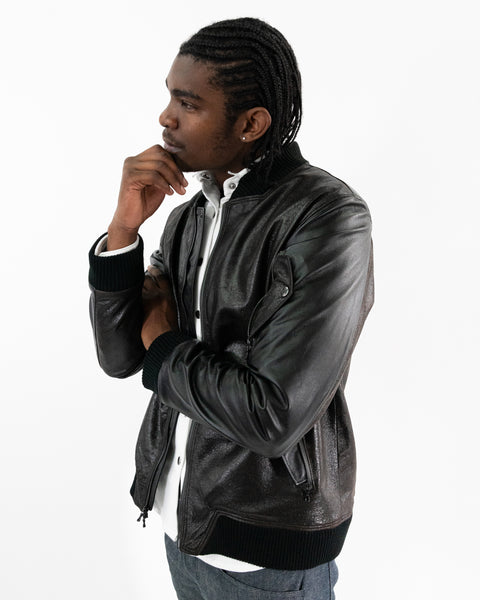 Two-Tone Crinkle Bomber Jacket / 2019